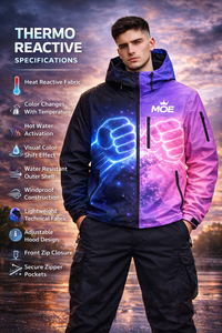 Veste thermochromique à changement de couleur personnalisé, streetwear réactif à la chaleur, coupe-vent zippé imperméable pour hommes, fournisseur OEM - Product Image 2