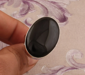 Bague ovale en onyx noir, argent 925, pierre précieuse, bague unisexe, fournisseur en gros - Product Image 4
