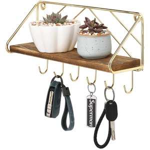Metal And Wooden <b>Key</b> Holder <b>Hook</b> With Storage For Letters And Planters Stylish <b>Wall</b> Mounted Entryway <b>Key</b> Organizer From India - Product Image 1