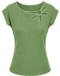 Customized Light Green <b>Women</b> Flower Neck T Shirt Casual Short Sleeve Summer Blouse Soft Breathable Fashion Daily Wear <b>Top</b> - Product Image 1