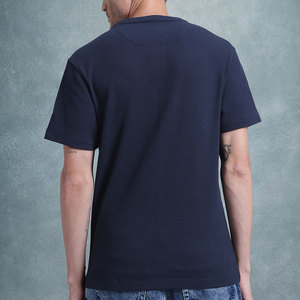 Cómoda camiseta de estilo informal de tela suave con cuello redondo de punto de gofres, camiseta de estilo informal de estilo de tela de gofres ajustada elástica - Product Image 4