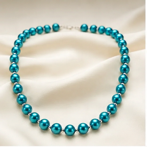 Collar Clásico de Perlas de Vidrio Turquesa, Gargantilla de Cuentas Redondas, Joyería Elegante, Regalo para Mujer - Product Image 1
