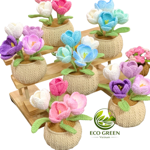 Plantes en pot au crochet faites à la main et colorées, arrangements floraux en fil tricoté, décoration de table mignonne pour la maison, le bureau, le café et les cadeaux - Product Image 6