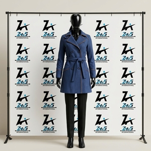 Abrigo Largo de Lana Azul para Mujer, Marca ZUSH International, con Doble Botonadura, Cinturón y Cuello Vuelto, para Invierno - Product Image 1
