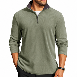 Pull en maille vert olive pour homme, col montant, coupe classique, couleur unie, décontracté, pour l'automne - Product Image 1