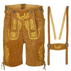 Shorts bavarois pour hommes, taille haute, motif floral brodé, fermeture boutonnée, longueur bermuda, style décontracté, en toile - Product Image 4