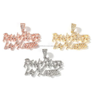 Iced Out Custom Old English Moissanite Gothic Pendant VVS Clarity 925 Sterling Silver Rope Chain Hip Hop <b>Name</b> Pendant - Product Image 5