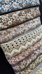 Cinta de encaje de voile bordada floral de 1 pulgada de alta calidad, ribete festoneado vintage ecológico para prendas al por mayor - Product Image 2