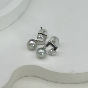 Boucles d'oreilles en argent véritable multi-cannabis argenté bleu gris S925, perles d'eau de mer rondes naturelles Akoya de 5,5 à 6 mm, forte luminosité - Product Image 3
