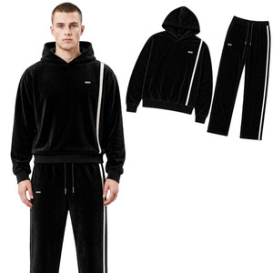Ensembles de sweats à capuche pour hommes en velours rayé coupe ample de haute qualité, personnalisables, en molleton de coton épais, faible MOQ, ensembles deux pièces en velours - Product Image 1