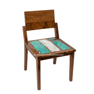 Silla de Comedor Rústica Hecha a Mano, Resistente, para Interiores, de Madera de Barco Reciclada, Ecológica, Color Natural, para Resort, Casa, Villa - Product Image 3