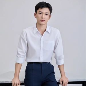 Chemise à manches longues blanche unisexe en polyester/coton pour enfants du collège vietnamien FMF, en stock (boutons blancs) - Product Image 1