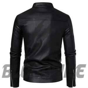 Chaqueta de Cuero PU para Hombre BLOODLINE, Corte Ajustado, Estilo Motero, Cierre de Cremallera, Cuello Alto, para Otoño - Product Image 6