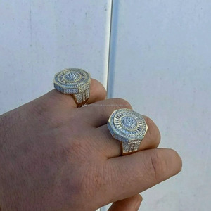 Iced Out Baguette and Round Cut Moissanite Diamond Octagon <b>Pinky</b> <b>Ring</b> Hip Hop Style Engagement <b>Ring</b> 925 Sterling <b>Silver</b> Jewelry - Product Image 4