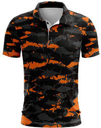 Polo technique de performance Micah Corp 2026 pour homme à manches courtes, avec logo personnalisé, motif camouflage abstrait sublimé orange et noir. - Product Image 2