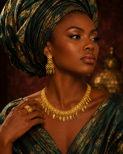 Elegant Classic 24K Gold Plated Floral Necklace Set for Women African <b>Bridal</b> Jewelry Set with Earrings - Product Image 3