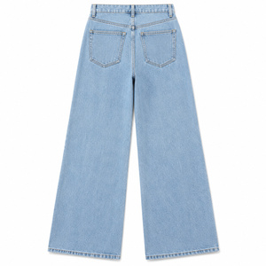 Jean large taille haute pour femme - Denim rigide bleu clair avec détails plissés et empiècements, taille mi-haute, délavage moyen XS-XL - Product Image 2