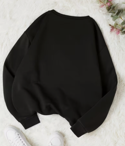 Hardihood International <b>Vintage</b> Spring Black Oversized Women's Crew Neck <b>Sweatshirt</b> Winking Flower Print Full Sleeve Knitted - Product Image 2