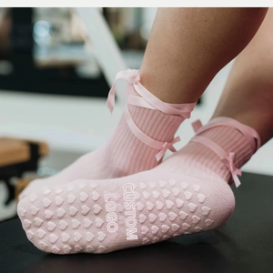 <b>Pilates</b> <b>Reformer</b> Grip <b>Socks</b> with Strap Bow Custom Logo High Quality Cotton Snug Fit for Women do <b>Pilates</b> Barre Yoga Studio - Product Image 5