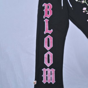 Pantalones Anchos Transpirables con Bordado Floral Bloom, Ecológicos, de Cintura Media con Cordón Ajustable, Corte Holgado, Largura hasta el Tobillo, para Mujer, Venta al Por Mayor - Product Image 5