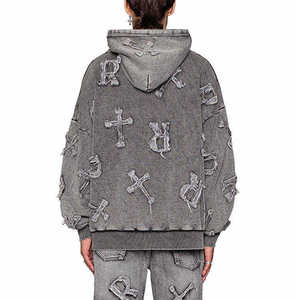 Sweat-shirt à capuche gris pour homme, imprimé numérique motif lettres croisées, manches classiques, pull tricoté en molleton bouclette respirant pour l'hiver - Product Image 4