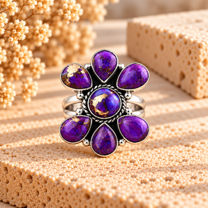 Purple Copper Turquoise Handmade Western Style Pear Round Gemstone <b>Statement</b> <b>Ring</b> Boho Jewelry <b>Ring</b> Gift for Women - Product Image 1