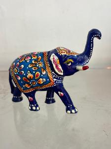 งานฝีมือรูปปั้นช้างไม้สีน้ำเงินทำมือ เป็นมิตรกับสิ่งแวดล้อม ของตกแต่งบ้านสไตล์อินเดียดั้งเดิม ของขวัญงานศิลปะ ของประดับตกแต่ง - Product Image 3