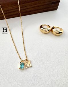Personalized Gold Initial Letter Necklace with <b>Emerald</b> Cut Gemstone <b>Pendant</b> - Custom Fine Jewelry Manufacturer - Product Image 1