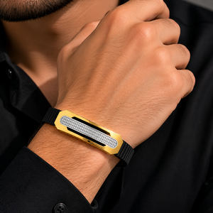 18KT Gold Black Ceramic Diamond Pavé Bar Bracelet <b>for</b> <b>Men</b> High Polish Contemporary Luxury Wedding Party Daily Wear Gift Jewelry - Product Image 1