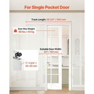 Kit Binario per Porta Scorrevole a Scomparsa da 144 cm con Meccanismo di Chiusura Ammortizzata per Scorrimento Fluido e Silenzioso - Product Image 2