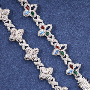 925 Silver Marquise Flower Fancy Gift Color Cross Cuban Link Chain Diamond Party Unisex <b>Bracelet</b> - Product Image 5