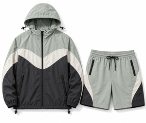 Conjunto de Pantalones Cortos y Chaqueta Cortavientos con Capucha, Premium, Ligero, de Secado Rápido, para Verano, Casual, Deportivo, Diseño Personalizado - Product Image 1
