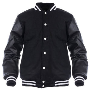 Blouson universitaire en cuir imperméable pour homme avec col montant et fermeture éclair frontale en polyester, doublure polaire Sherpa, style baseball, streetwear hiver - Product Image 1