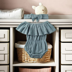 Newborn Cute Infant Baby Girl <b>Romper</b> <b>Knitted</b> Anti-Wrinkle Washable YKK Snap Button Closure Casual Summer Bamboo Spandex - Product Image 3