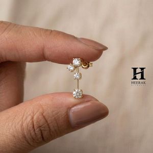 Boucles d'oreilles pendantes en diamant linéaire, zircone cubique taille ronde, barre verticale, pour femme - Product Image 1