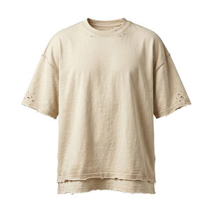 T-shirts délavés effet usé, coupe oversize en coton, style streetwear, hauts décontractés avec motifs graphiques personnalisés et détails délavés et effilochés - Product Image 1