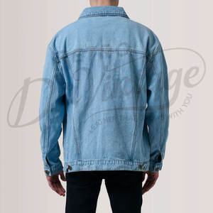 Veste en jean bleu clair sur mesure pour homme, coupe oversize, délavage vintage, en coton, style streetwear décontracté, manteau ample - Product Image 3