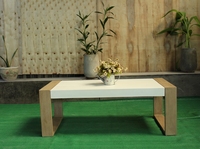 Table basse en béton fibreux Gehry moderne VIETCRAFT, pieds en bois d'acacia massif, durable, écologique, garantie 24 mois, intérieur/extérieur