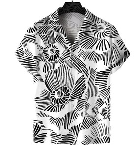 Chemise à manches courtes pour homme, imprimé floral, col en V, tenue décontractée pour les vacances d'été, tissu tissé - Product Image 1