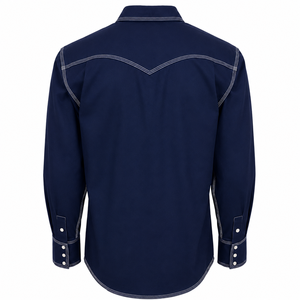 Chemise de travail pour homme bleu marine, style western, personnalisable, à manches longues, avec poches poitrine, coupe confortable, sérigraphiée, pour soudeurs - Product Image 2