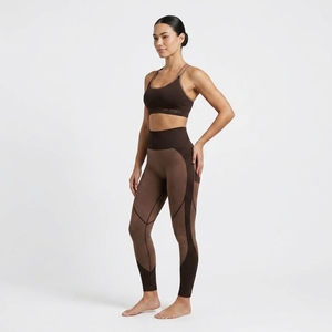 Women Brown <b>Racerback</b> Sports <b>Bra</b> High Waist Full Length Leggings Yoga Set Seamless Four-Way Stretch Activewear - Product Image 1