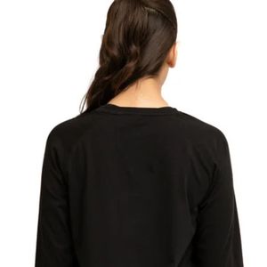 Women Black Long Sleeve Neck Curved Hem <b>Top</b> Casual Loose Fit Pullover Shirt Plain Basic Everyday Layering Tunic Fashion App - Product Image 4