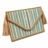 Bolso de mano de lujo con borlas de cuentas de cristal hechas a mano para mujer, cartera de noche de diseñador, cierre de botón, venta al por mayor OEM ODM