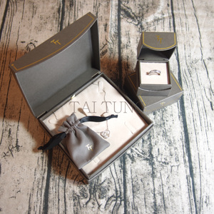 Elegant <b>Black</b> Semi-Circle Jewelry <b>Box</b> With Gold Logo And Pink Velvet Insert For Jewellery Packaging - Product Image 3