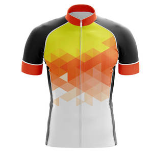 Ensemble de maillot et short de cyclisme personnalisé Fit2u Sports, imprimé géométrique noir, orange, jaune, manches courtes, vêtements de vélo, 100% polyester - Product Image 5