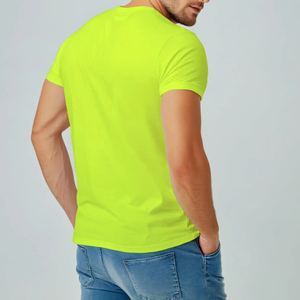 T-shirt décontracté pour homme en laine mérinos 100% écologique, respirant, à manches courtes, col rond, couleur unie, vert néon, tricoté - Product Image 5