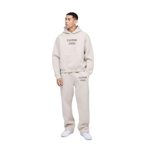 Custom Men’s Beige Tracksuit <b>Set</b> Hoodie <b>Jogger</b> Pants Matching Streetwear Casual Two Piece Sportswear - Product Image 4