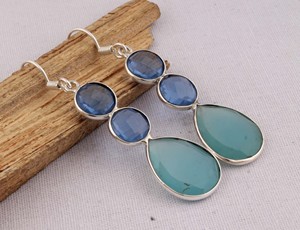 Natural Blue Quartz & Aqua Chalcedony <b>Earrings</b> 925 Sterling Silver Jewelry Manufacturer Wholesale <b>Handmade</b> Gemstone Drop Dangle - Product Image 6