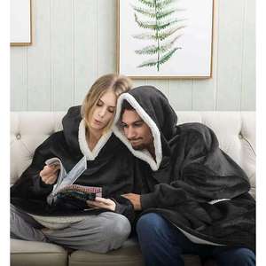 Hoodie couverture d'hiver surdimensionné avec manches, en polaire, à carreaux, pour femme, avec poches - Product Image 3