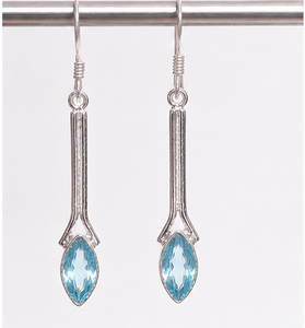Blue Topaz <b>Silver</b> Drop <b>Earrings</b> – Handmade Marquise Gemstone <b>Dangle</b> <b>Earrings</b> for Women - Product Image 2